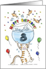 Happy Birthday to Eight Year Old - Cat holding fish bowl card