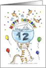 Happy Birthday to Twelve Year Old - Cat holding fish bowl card