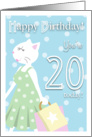 Happy Birthday 20 Year Old - Girl cat goes shopping card