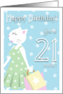 Happy Birthday 21 Year Old - Girl cat goes shopping card