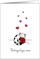 Thinking of you niece - Cute cat hugging yarn card