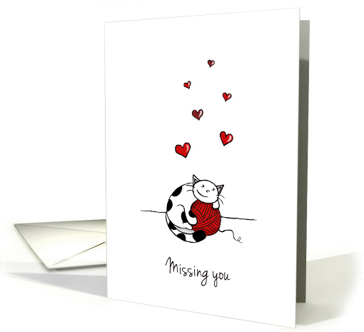 Happy Valentine's Day - Missing You - Cute cat hugging yarn card