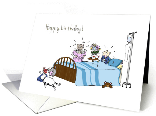 Happy Birthday - For pregnant / expecting mom - Cat in hospital card