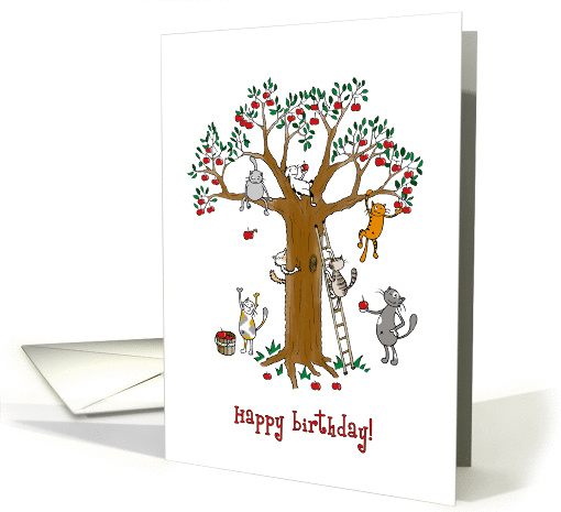 Happy Birthday for roommate - Cats climbing apple tree card (1415394)
