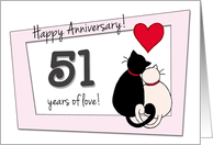 Happy 51st Wedding Anniversary - Two cats in love card