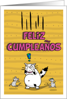 Feliz cumpleaos / Happy birthday card in Spanish - Cat and mice card