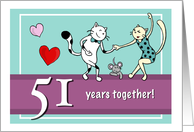 Happy 51st Wedding Anniversary - Two cats dancing card