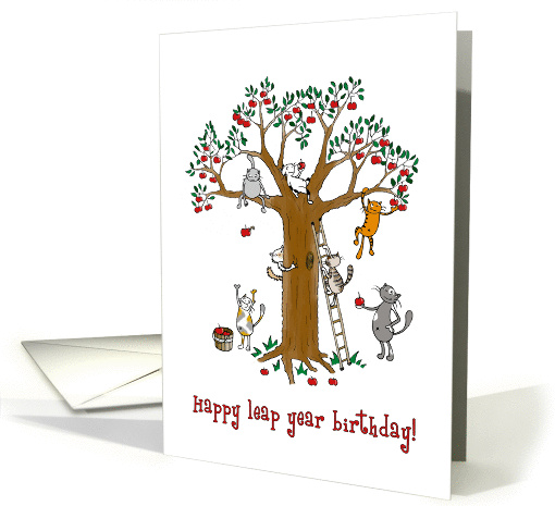 Happy Leap Year Birthday / February 29th - Cute cats climb tree card