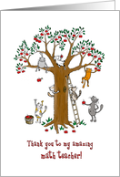 Thank you to math teacher, Cute cats climb apple tree card