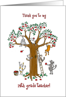 Thank you to grade 12 teacher, Cute cats climb apple tree card