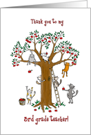 Thank you to grade 3 teacher, Cute cats climb apple tree card