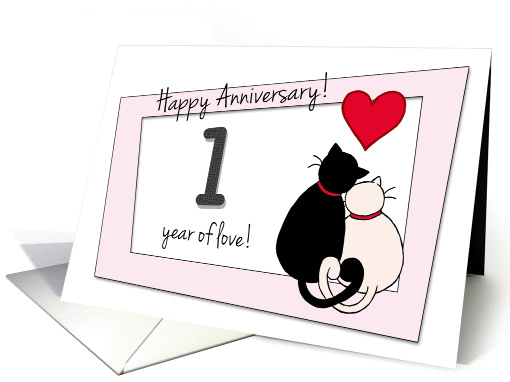 Happy 1st Wedding Anniversary - Two cats in love card (1416272)