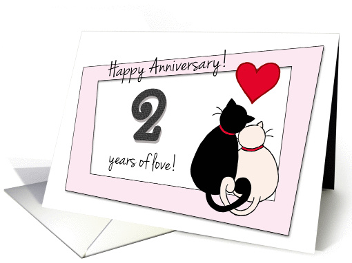 Happy 2nd Wedding Anniversary - Two cats in love card (1416274)