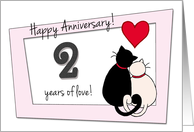 Happy 2nd Wedding Anniversary - Two cats in love card