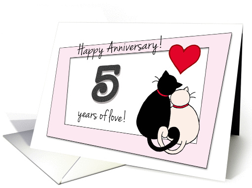 Happy 5th Wedding Anniversary - Two cats in love card (1416280)