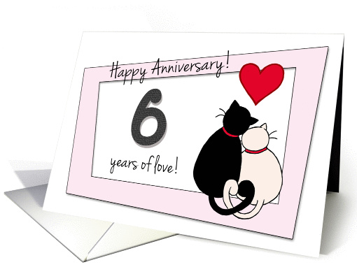 Happy 6th Wedding Anniversary - Two cats in love card (1416282)