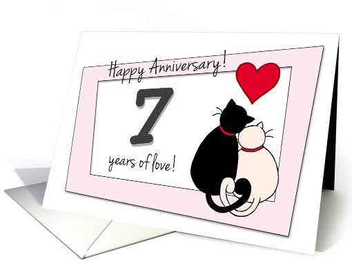 Happy 7th Wedding Anniversary - Two cats in love card (1416284)