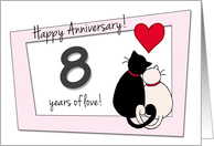 Happy 8th Wedding Anniversary - Two cats in love card