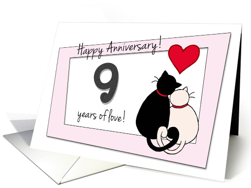 Happy 9th Wedding Anniversary - Two cats in love card (1416288)