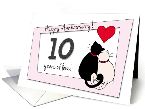 Happy 10th Wedding Anniversary - Two cats in love card (1416290)