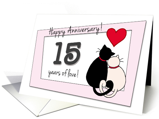 Happy 15th Wedding Anniversary - Two cats in love card (1417034)