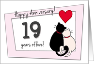 Happy 19th Wedding Anniversary - Two cats in love card