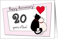 Happy 20th Wedding Anniversary - Two cats in love card