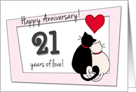 Happy 21st Wedding Anniversary - Two cats in love card