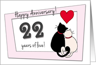 Happy 22nd Wedding Anniversary - Two cats in love card