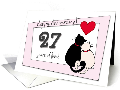 Happy 27th Wedding Anniversary - Two cats in love card (1418424)