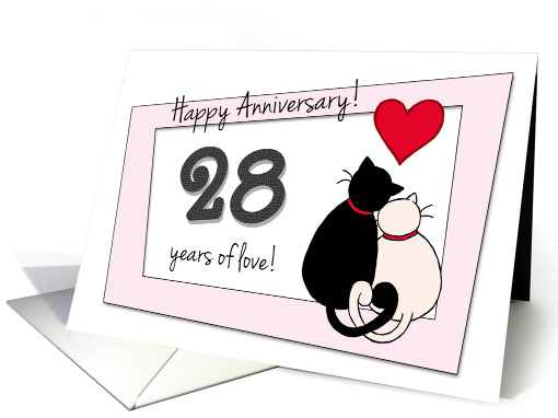 Happy 28th Wedding Anniversary - Two cats in love card (1418426)