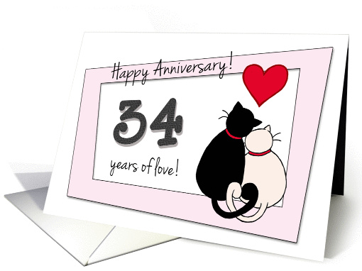 Happy 34th Wedding Anniversary - Two cats in love card (1418438)