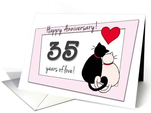 Happy 35th Wedding Anniversary - Two cats in love card (1418440)