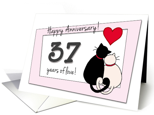 Happy 37th Wedding Anniversary - Two cats in love card (1418444)