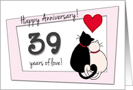 Happy 39th Wedding Anniversary - Two cats in love card