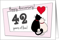 Happy 42nd Wedding Anniversary - Two cats in love card
