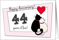 Happy 44th Wedding Anniversary - Two cats in love card