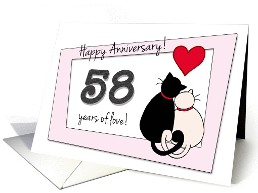 Happy 58th Wedding Anniversary - Two cats in love card (1418484)