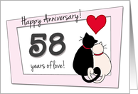 Happy 58th Wedding Anniversary - Two cats in love card