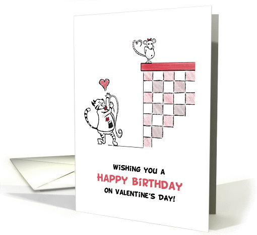 Happy birthday on Valentine's Day - Cat sings love poem to mouse card