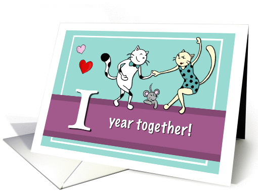 Happy 1st Wedding Anniversary, Two cats dancing card (1418642)