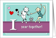 Happy 1st Wedding Anniversary, Two cats dancing card