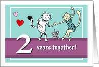 Happy 2nd Wedding Anniversary, Two cats dancing card