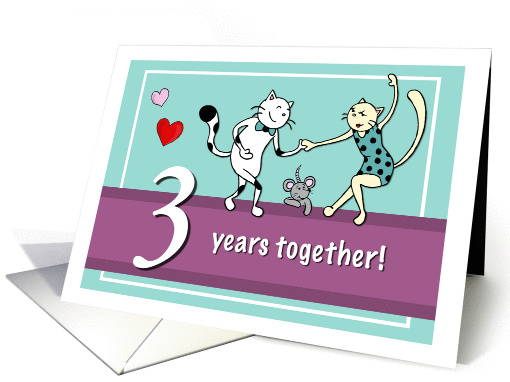 Happy 3rd Wedding Anniversary, Two cats dancing card (1418646)