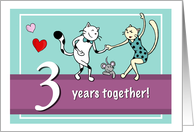 Happy 3rd Wedding Anniversary, Two cats dancing card