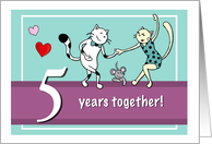 Happy 5th Wedding Anniversary, Two cats dancing card