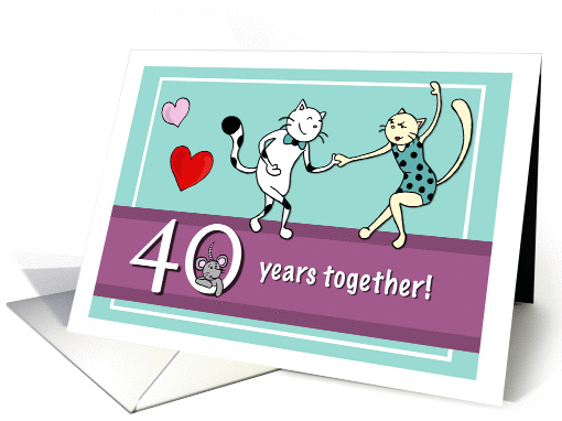 Happy 40th Wedding Anniversary, Two cats dancing card (1423048)