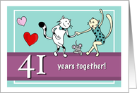 Happy 41st Wedding Anniversary, Two cats dancing card