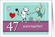 Happy 47th Wedding Anniversary, Two cats dancing card