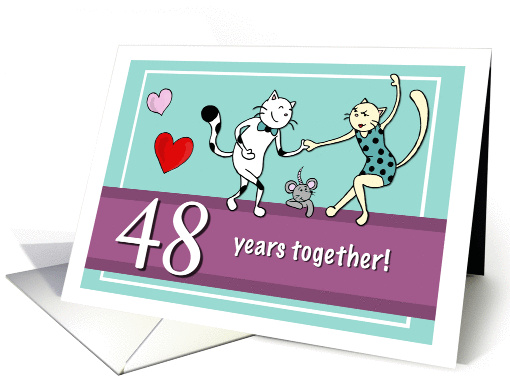 Happy 48th Wedding Anniversary, Two cats dancing card (1423066)